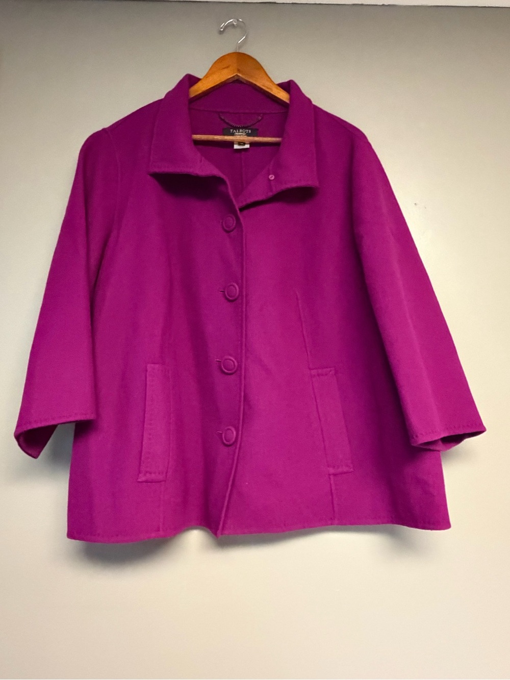 Talbots Women's Fuchsia Wool-Blend Pea Coat